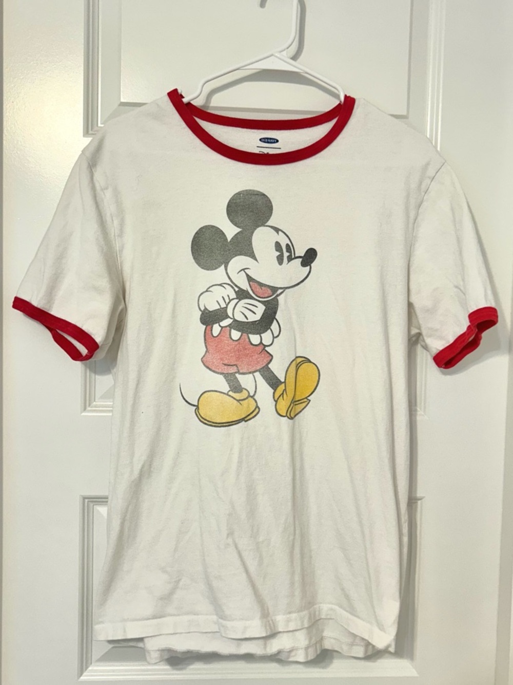 Disney Mickey Mouse White Ringer Tee with Red Trim